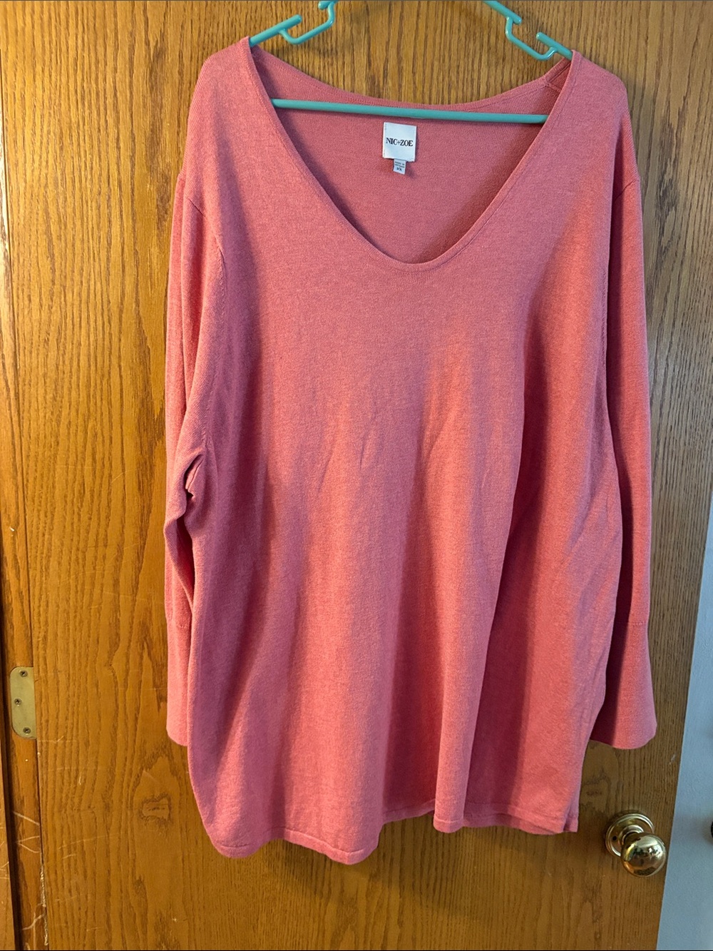 NIC+ZOE Coral Pink V-Neck Lightweight Pullover